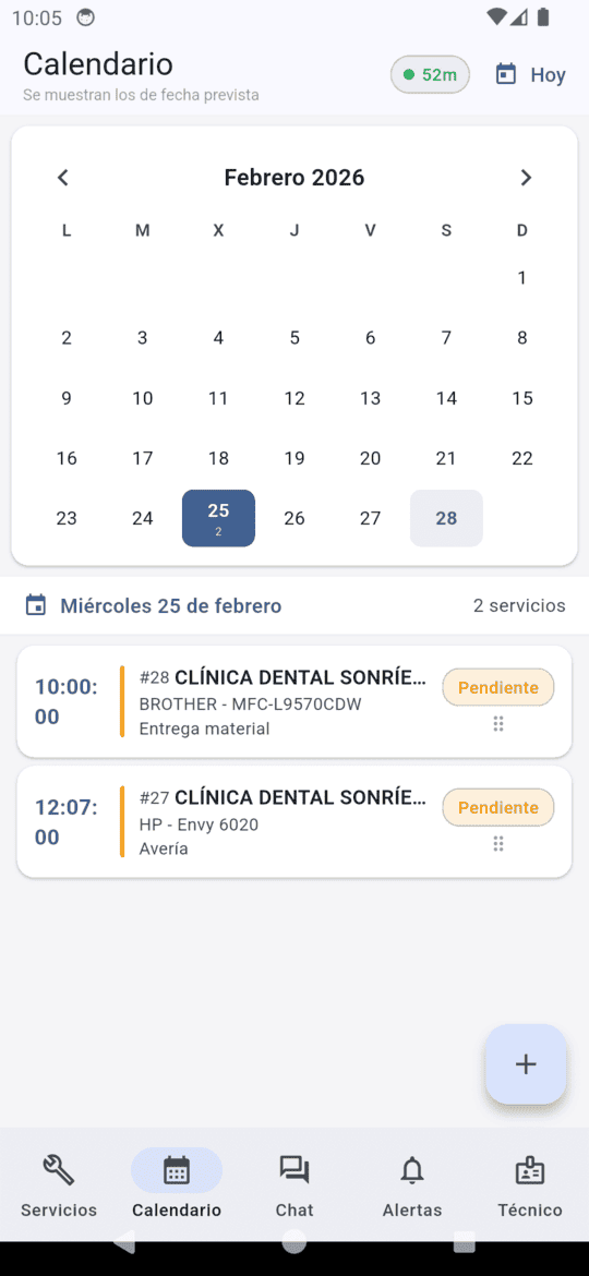 Calendario de servicios