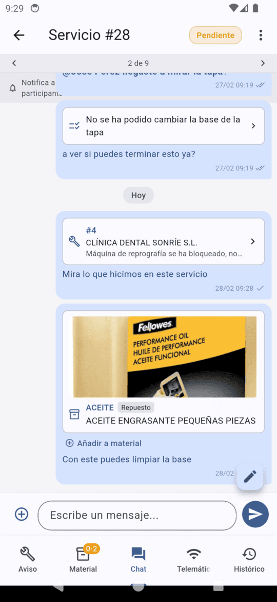 Chat por servicio