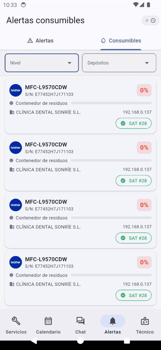 Depósitos de consumibles