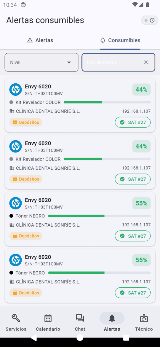 Consumibles filtrados