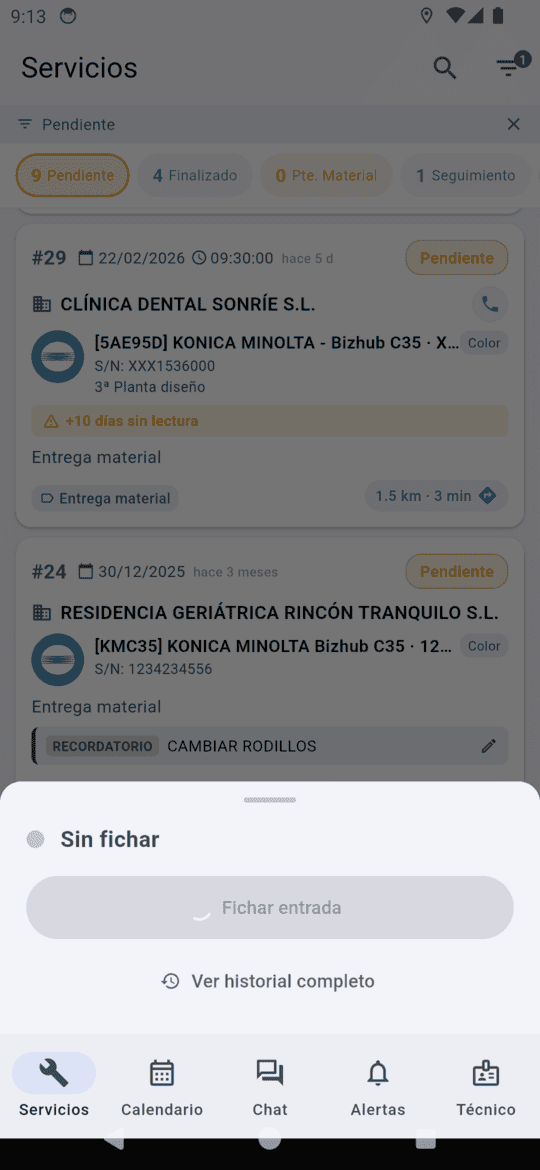 Fichaje de jornada