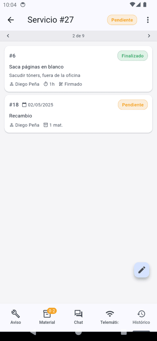 Histórico de servicios