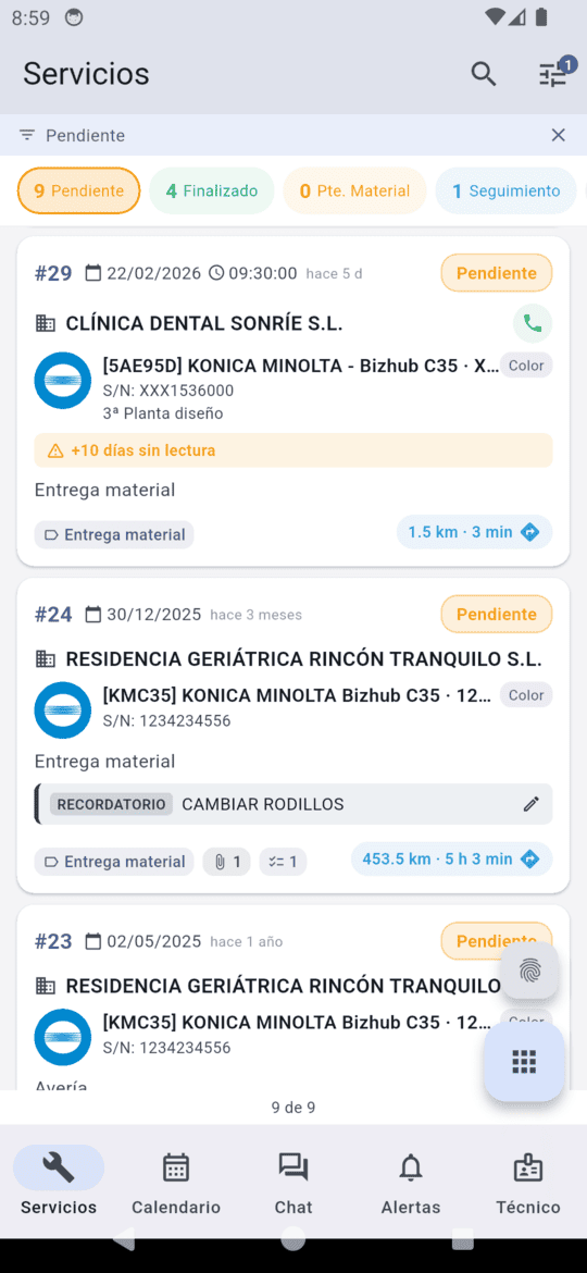 Lista de servicios