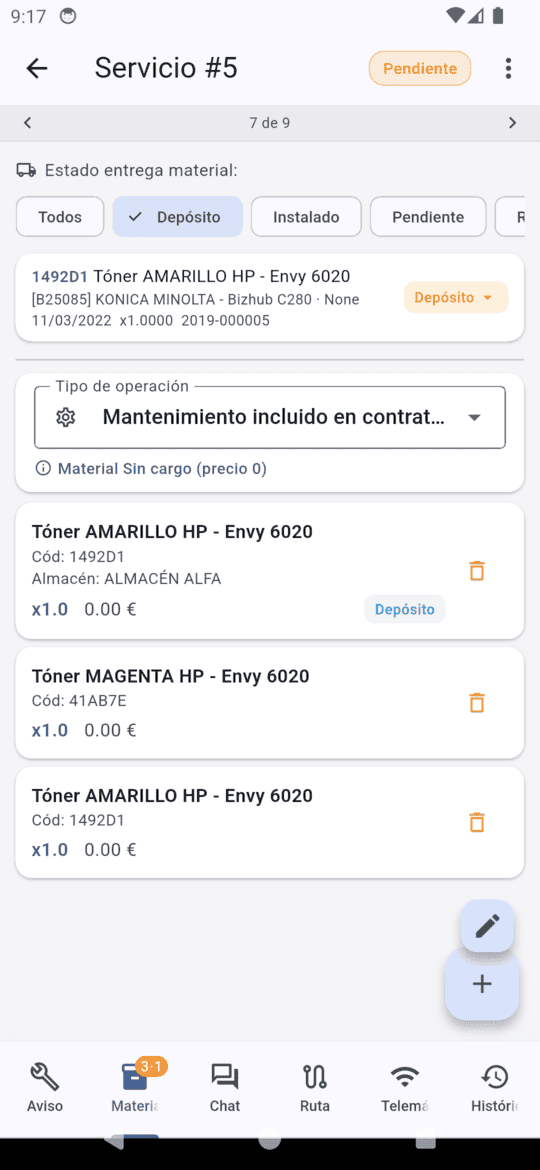 Material y depósitos