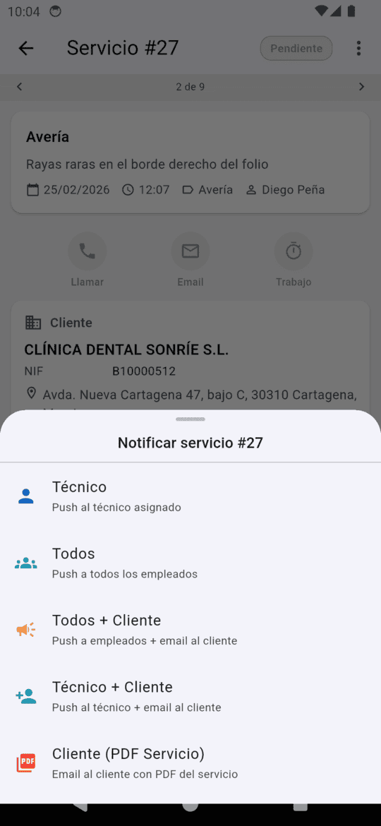 Notificar servicio