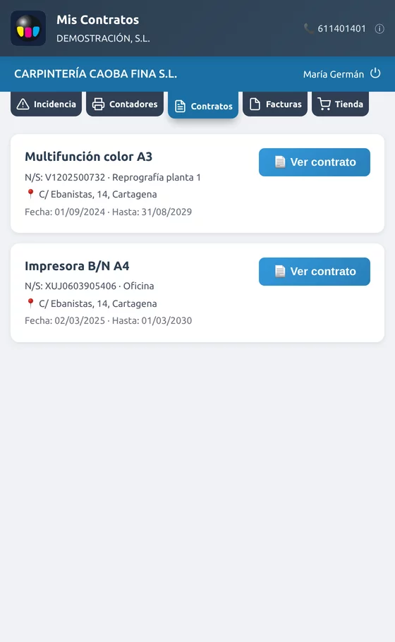 Pestaña Contratos: sus contratos, para verlos