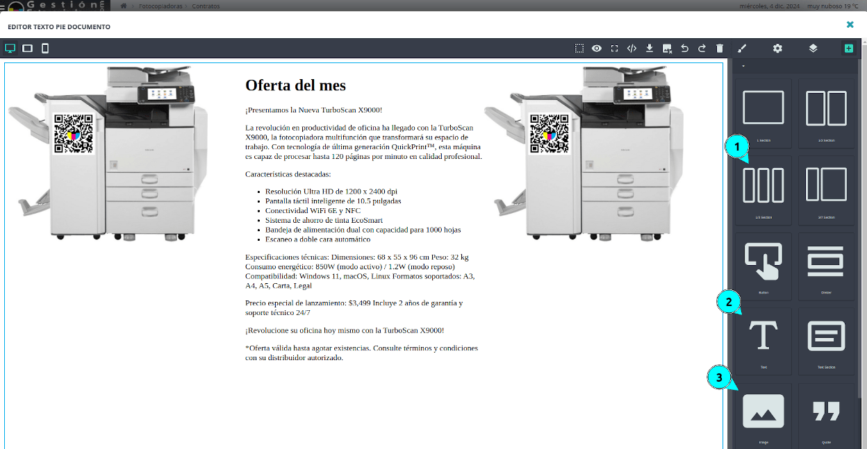 Editor para añadir información y gráficos a facturas